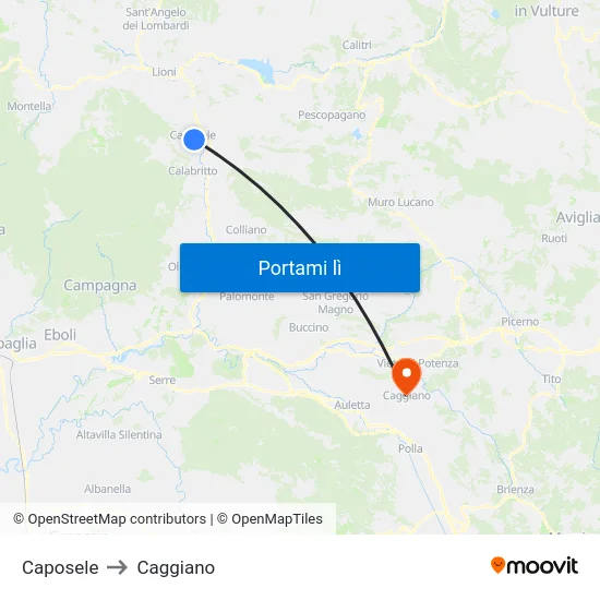 Caposele to Caggiano map