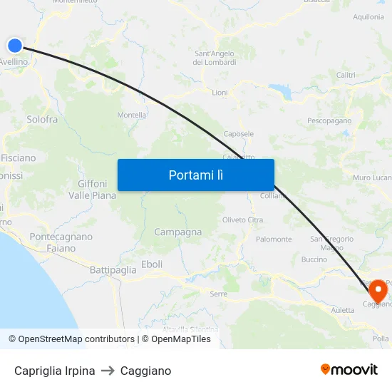Capriglia Irpina to Caggiano map