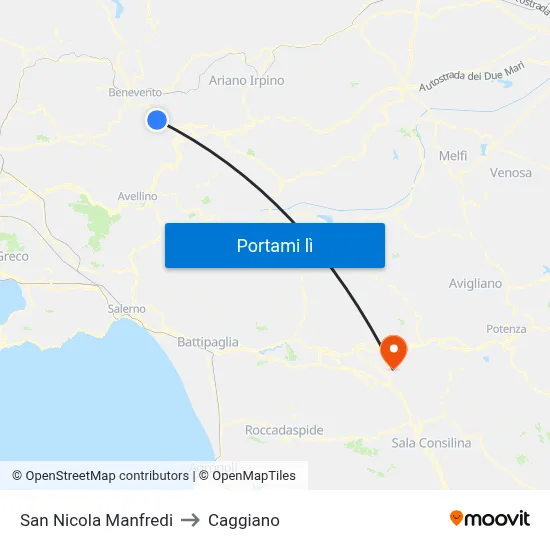 San Nicola Manfredi to Caggiano map