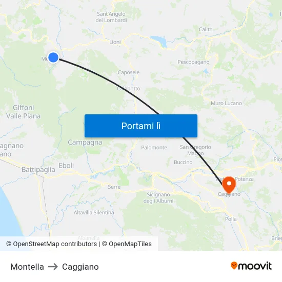 Montella to Caggiano map