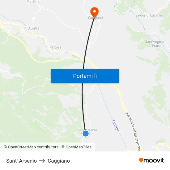 Sant' Arsenio to Caggiano map