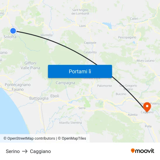 Serino to Caggiano map