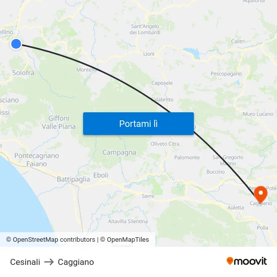 Cesinali to Caggiano map