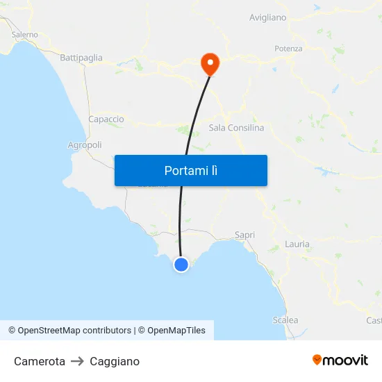Camerota to Caggiano map