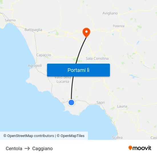 Centola to Caggiano map