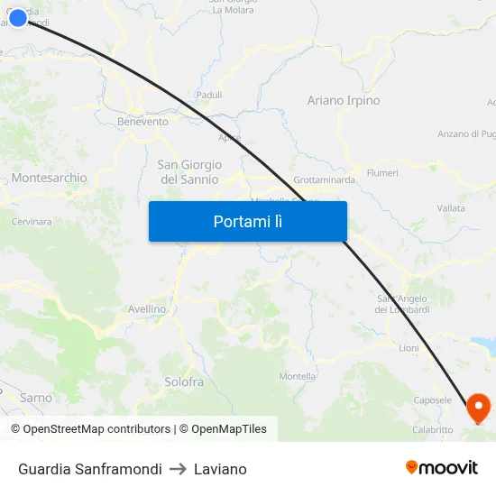 Guardia Sanframondi to Laviano map
