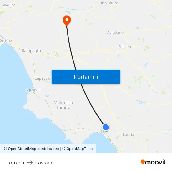 Torraca to Laviano map