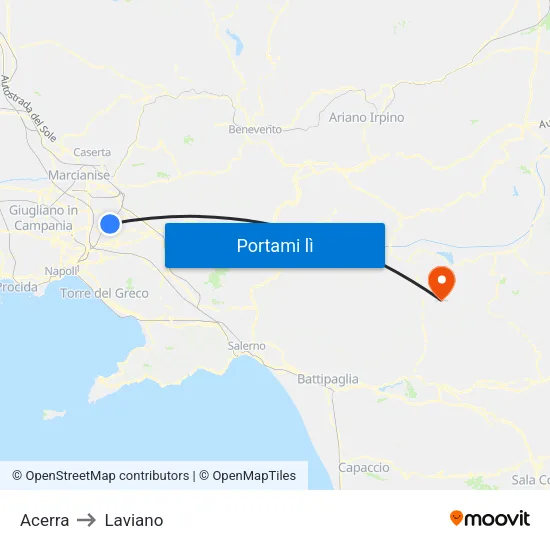 Acerra to Laviano map