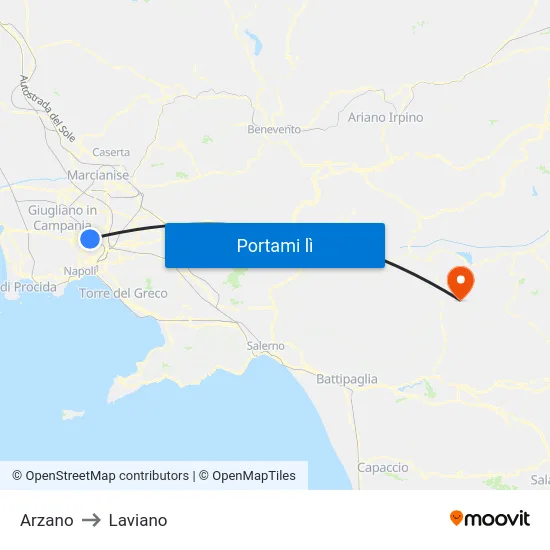 Arzano to Laviano map