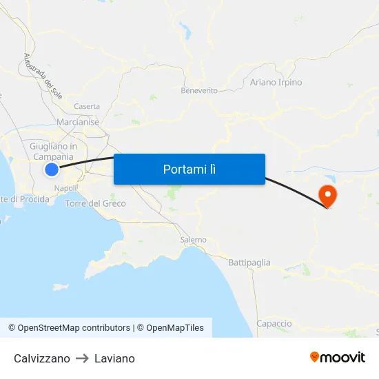 Calvizzano to Laviano map