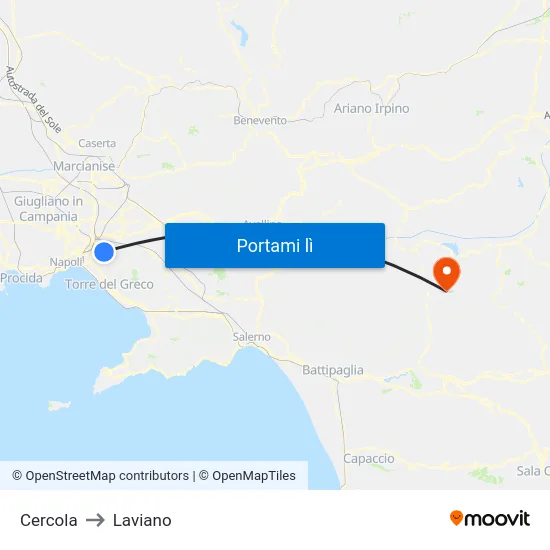 Cercola to Laviano map