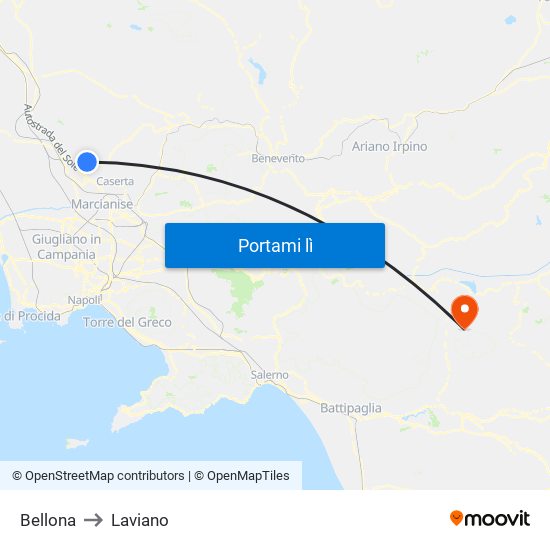 Bellona to Laviano map