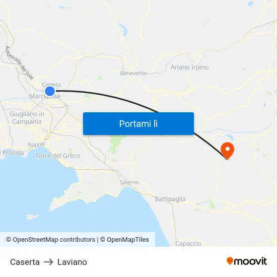 Caserta to Laviano map
