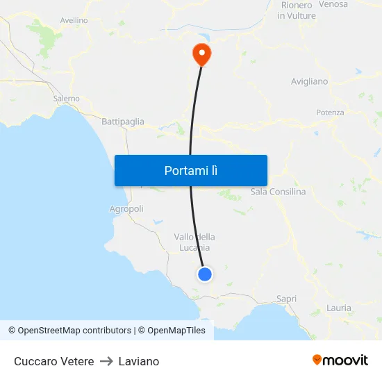 Cuccaro Vetere to Laviano map