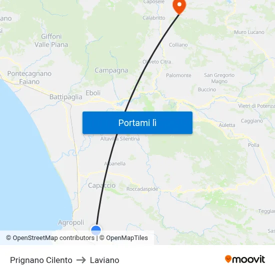 Prignano Cilento to Laviano map