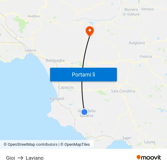 Gioi to Laviano map