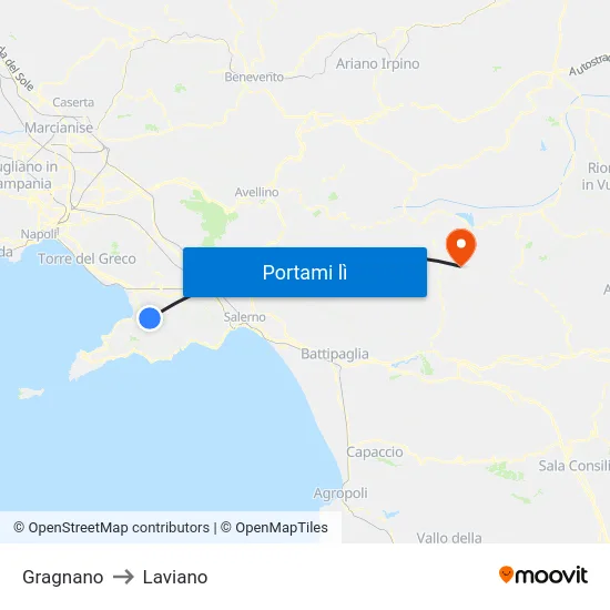 Gragnano to Laviano map
