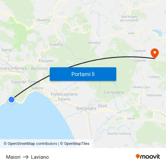 Maiori to Laviano map