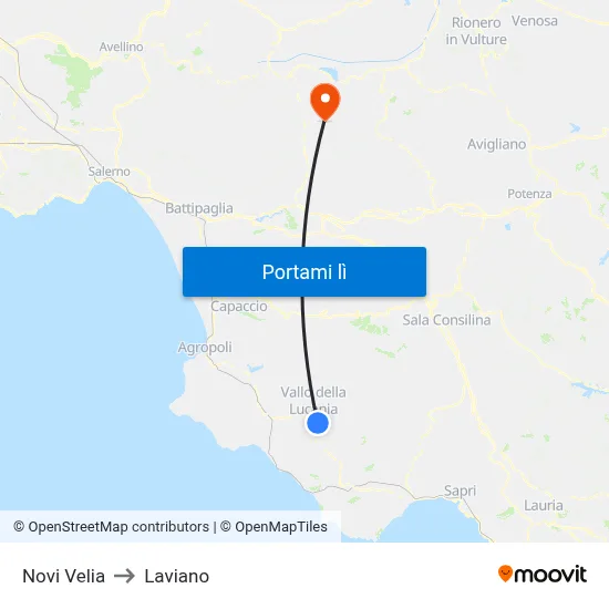 Novi Velia to Laviano map