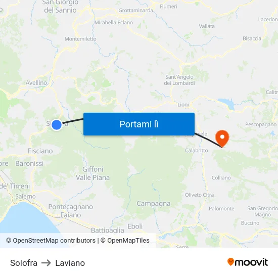 Solofra to Laviano map