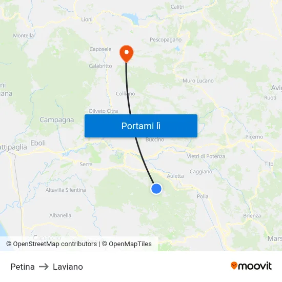 Petina to Laviano map