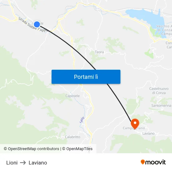Lioni to Laviano map