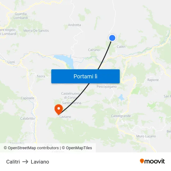 Calitri to Laviano map