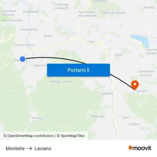 Montella to Laviano map
