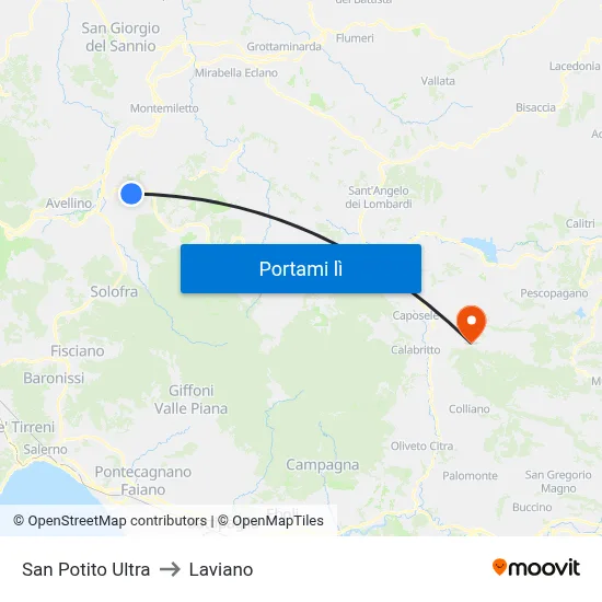 San Potito Ultra to Laviano map