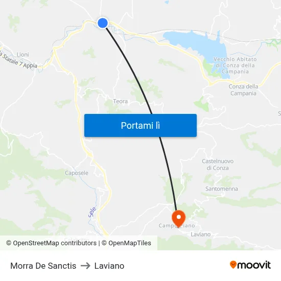 Morra De Sanctis to Laviano map