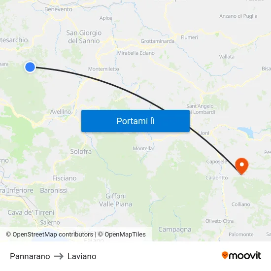 Pannarano to Laviano map