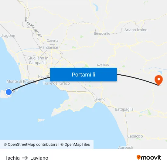 Ischia to Laviano map