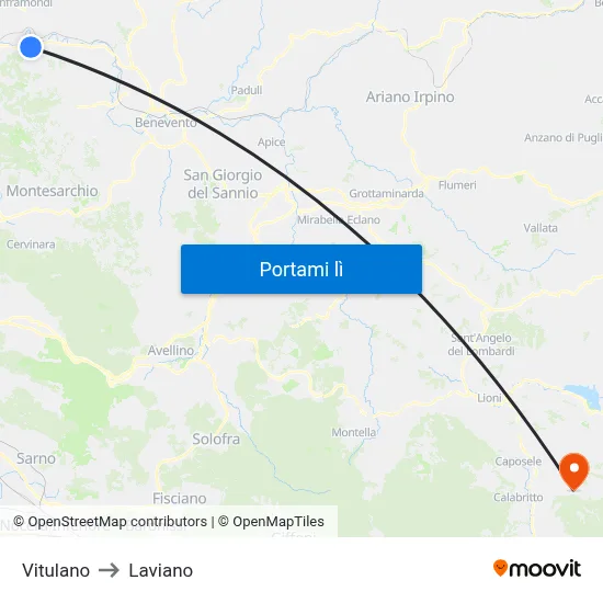 Vitulano to Laviano map
