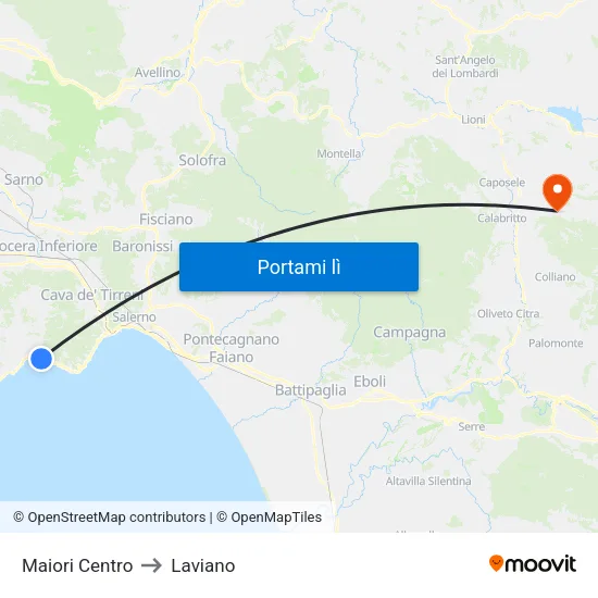 Maiori Centro to Laviano map
