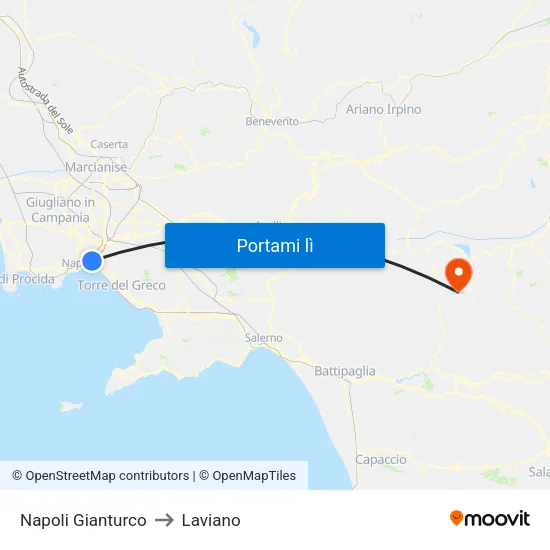 Napoli Gianturco to Laviano map