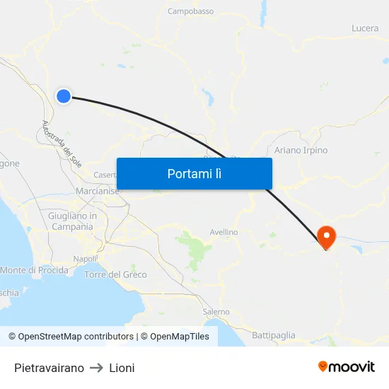 Pietravairano to Lioni map
