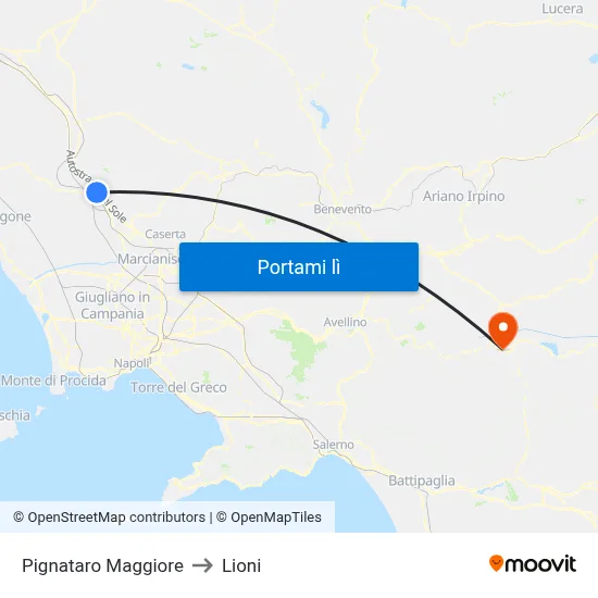 Pignataro Maggiore to Lioni map
