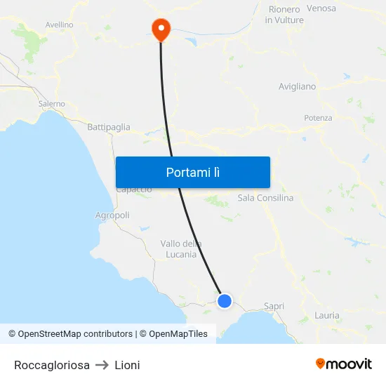 Roccagloriosa to Lioni map