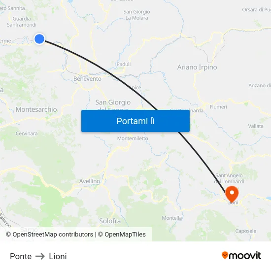 Ponte to Lioni map