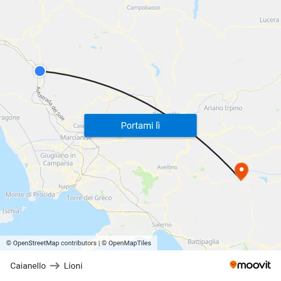 Caianello to Lioni map