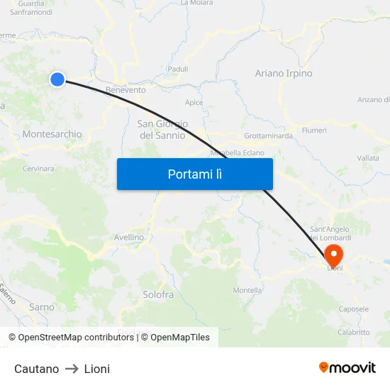 Cautano to Lioni map