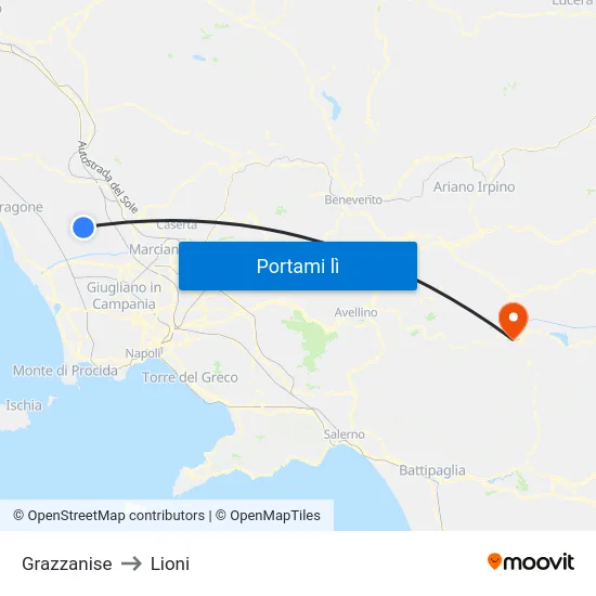 Grazzanise to Lioni map