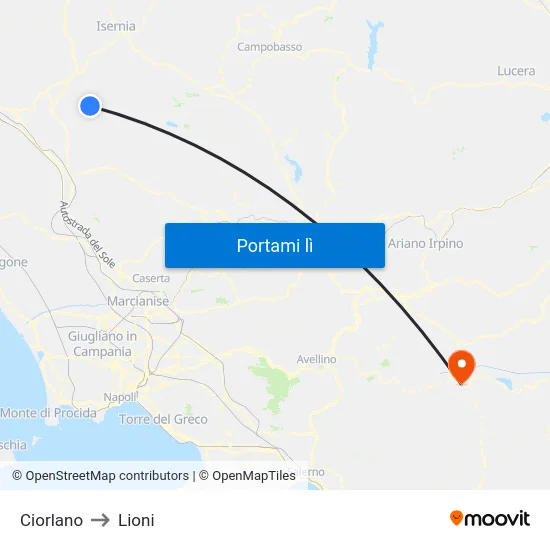 Ciorlano to Lioni map