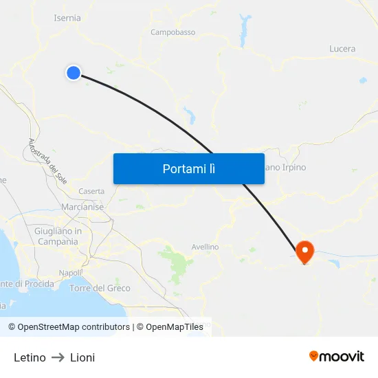 Letino to Lioni map