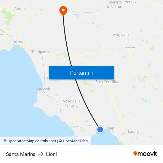 Santa Marina to Lioni map