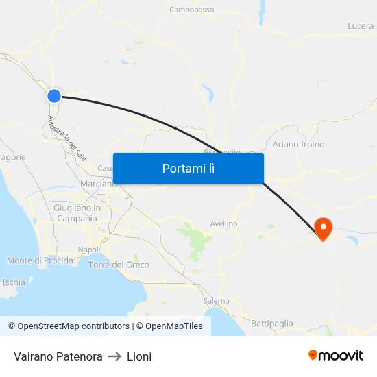Vairano Patenora to Lioni map