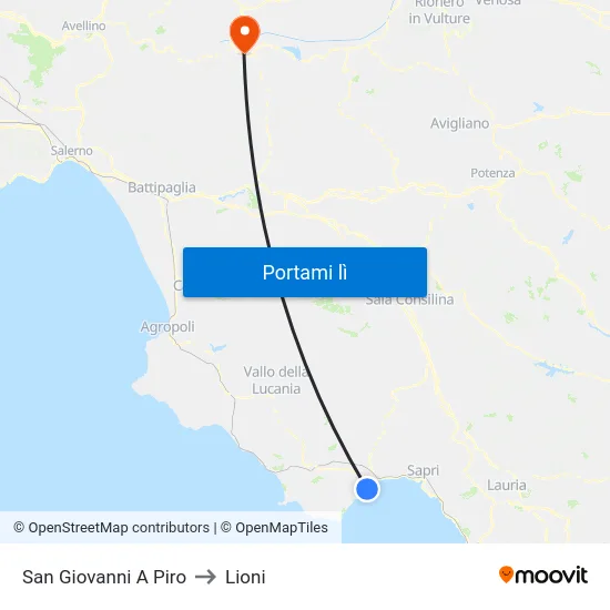 San Giovanni A Piro to Lioni map