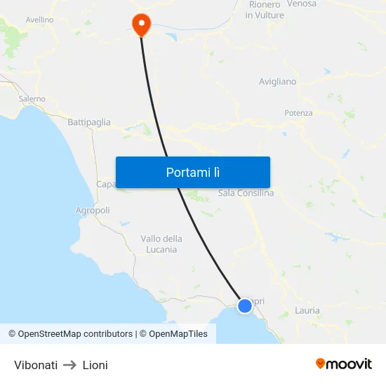 Vibonati to Lioni map