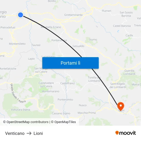Venticano to Lioni map