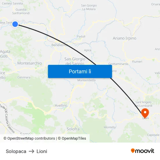 Solopaca to Lioni map
